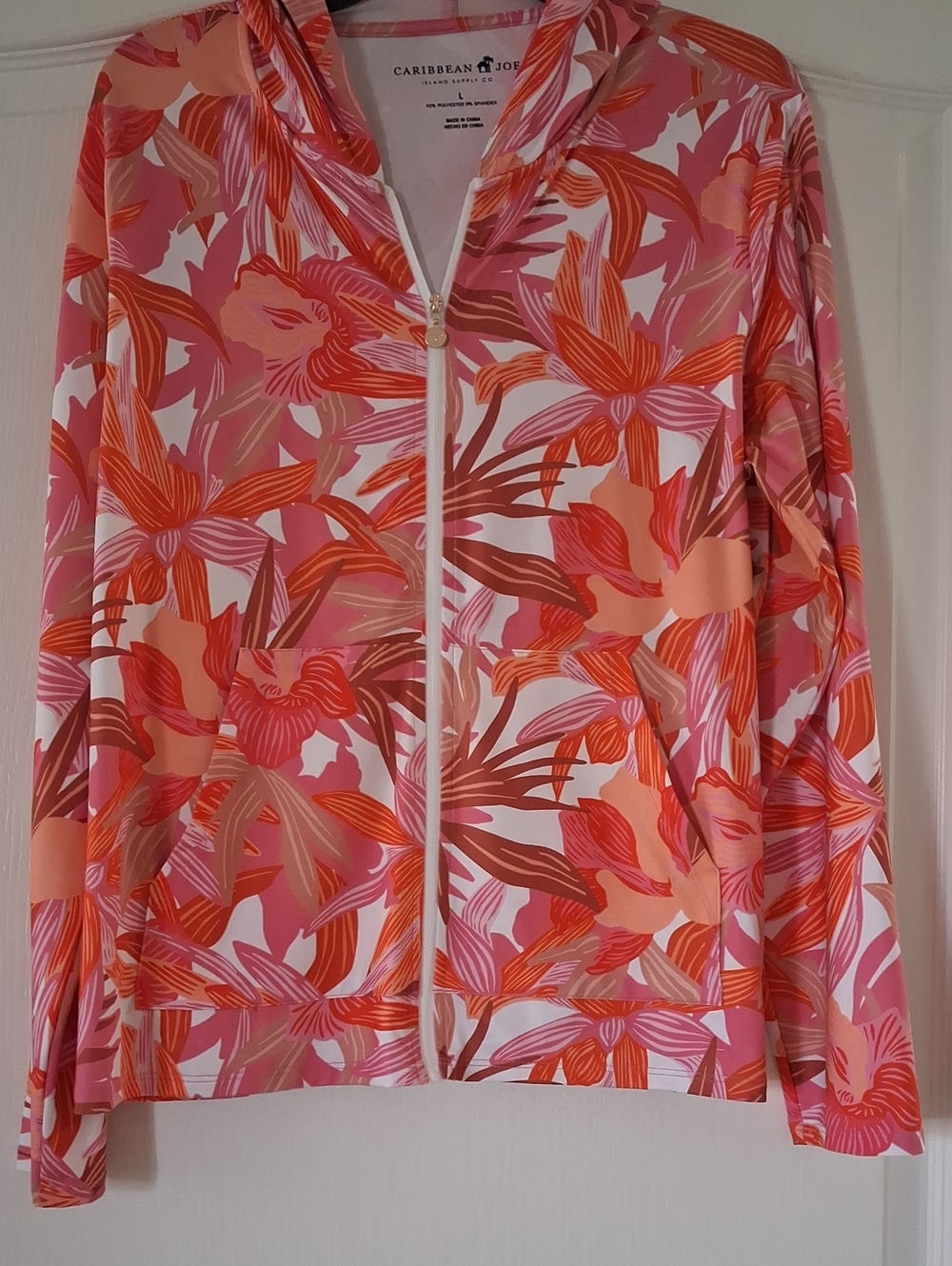 Caribbean Joe Pink & Orange Floral Zip Jacket